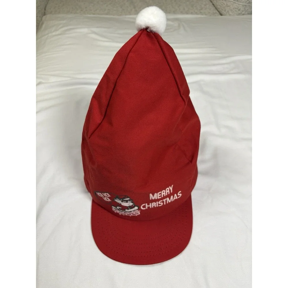 Vintage Merry Christmas Santa Hat Made in USA Novelty Stocking Pointed Snapback